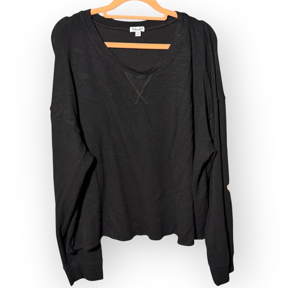 Splendid‎ Womens XL Black Long Sleeve V-Stitch Pullover Top Slub Knit Casual XL